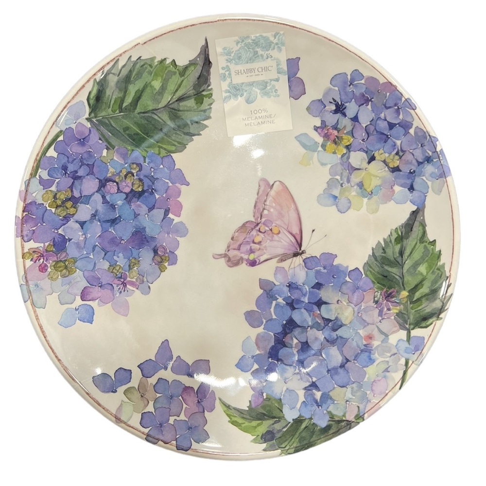 4 Shabby Chic Hydrangea Dinner Plates Heavyweight Melamine Purple BUTTERFLY